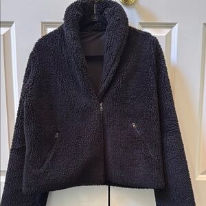 ALO Yoga Black Teddy Jacket Plush Cropped Design